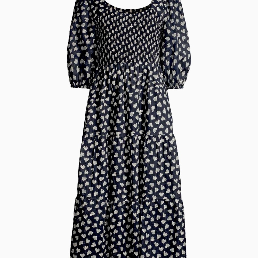 Johnny Was Black Heart Pattern Long Sleeve Dress